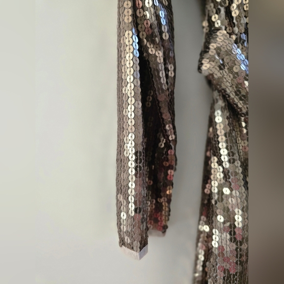 NWT! Mac Duggal, High Neck Long Sleeve Cocktail Dress, Taupe, Size 10, MSRP $398 - Picture 8 of 13